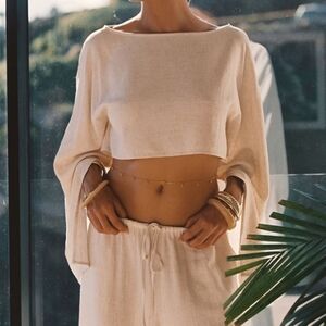 12th Tribe Cropped Linen Top in Cream XS